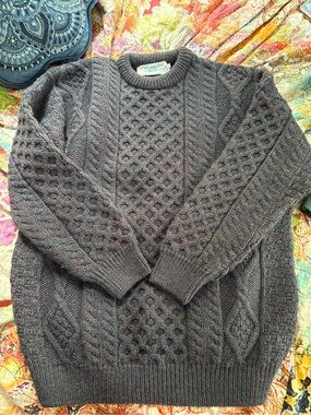 Men's Aran Cable Crewneck Sweater - Charcoal